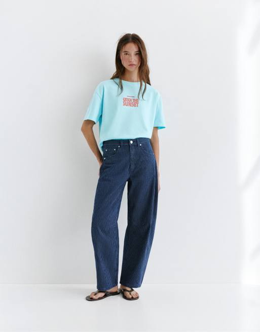 Pull&Bear - T-shirt oversize turchese con grafica di aragosta, 3 di 4