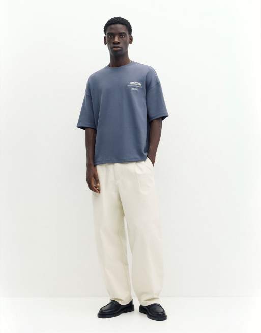 Pull&Bear T-shirt pesante a maniche corte con stampa blu, 4 di 7