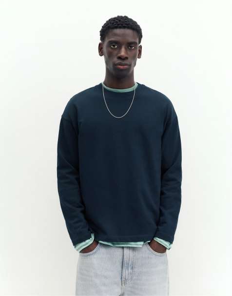 Pull&Bear - T-shirt pesante comoda blu navy - view 1