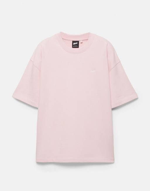 Pull&Bear - T-shirt pesante rosa a maniche corte con logo, 4 di 4