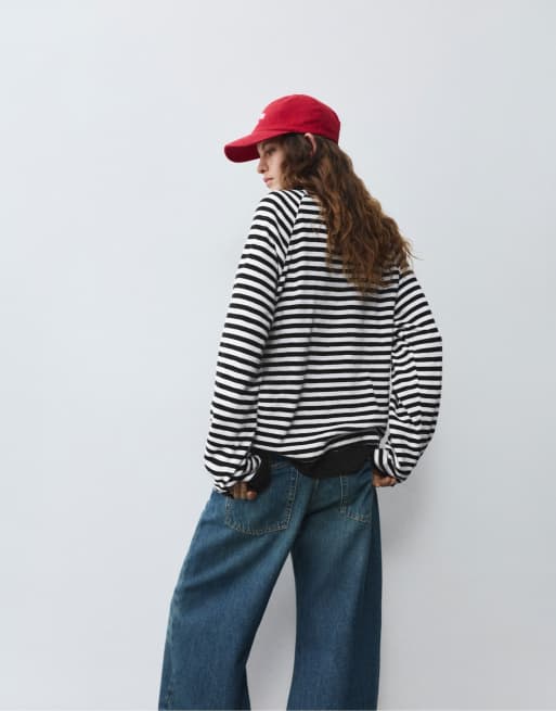 Pull&Bear t-shirt raglan à manches longues à rayures, 2 de 7