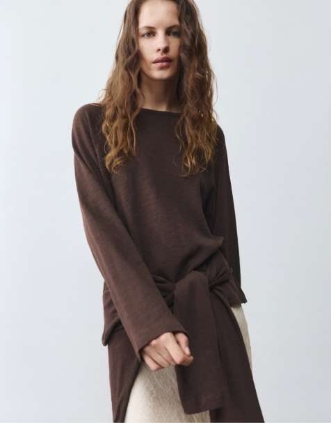 Pull&Bear - T-shirt raglan à manches longues - Marron - view 1