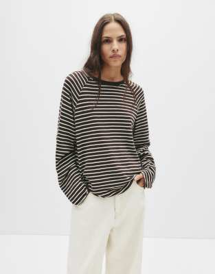 Pull & Bear - T-shirt raglan rayé à manches longues-Multicolore L