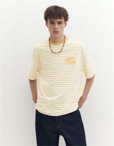 Pull&Bear - T-shirt rayé coupe carrée - Jaune - view 1