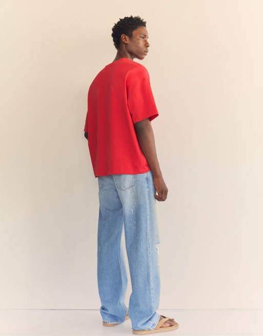 Pull&Bear - T-shirt rossa con scritta "Texas", 2 di 4