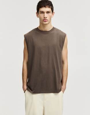 Pull & Bear - T-shirt sans manches - Chocolat délavé-Brown