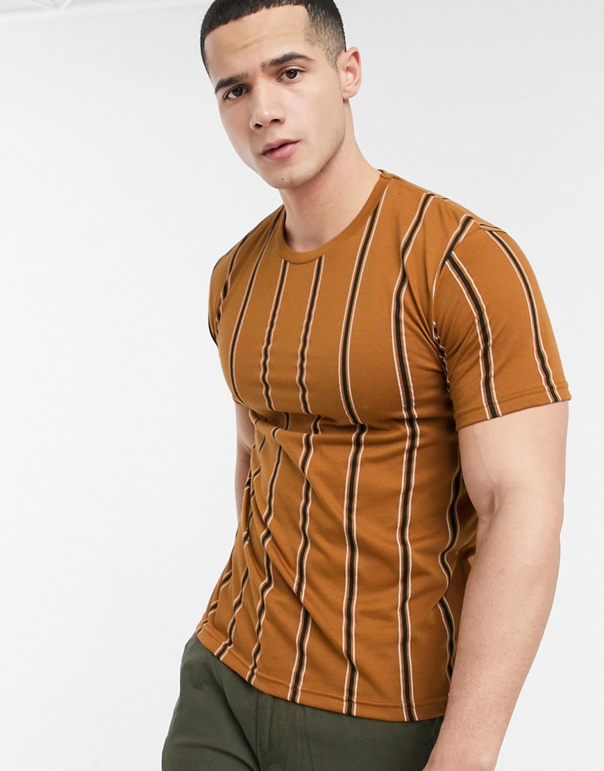 Pull&Bear - T-shirt senape a righe verticali-Giallo