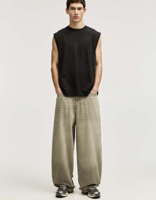 Pull&Bear - T-shirt senza maniche nero slavato
