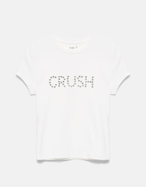 Pull&Bear T-shirt slim fit con grafica a stella bianca, 6 di 7