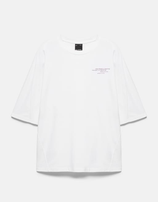 Pull&Bear t-shirt slogan coupe carrée blanc, 5 de 7