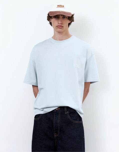 Pull&Bear - T-shirt squadrata blu pallido con grafica - view 1