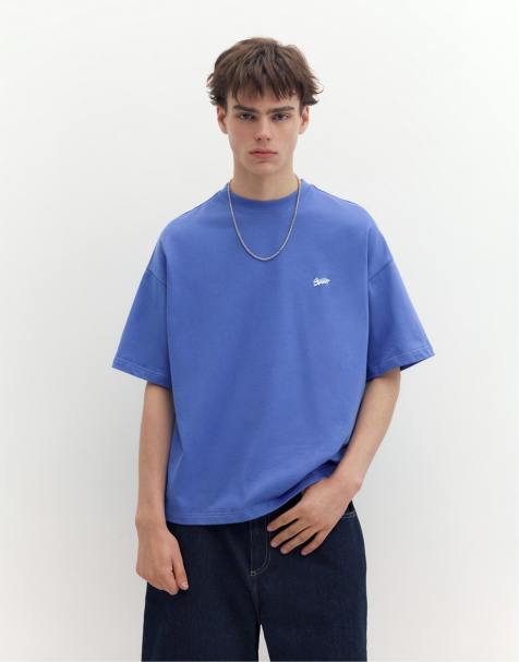 Pull&Bear T-shirt squadrata con logo Stwd blu - view 1