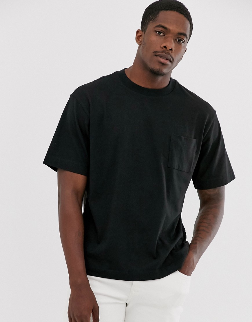 Pull&Bear - T-shirt squadrata nera-Nero