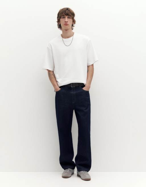 Pull&Bear - T-shirt squadrata oversize bianca in tessuto interlock, 3 di 4