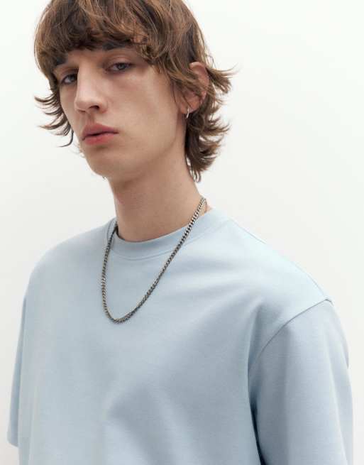 Pull&Bear - T-shirt squadrata oversize blu in tessuto interlock, 4 di 4