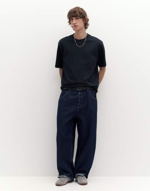 Pull&Bear - T-shirt squadrata oversize nera in tessuto interlock, 2 di 4