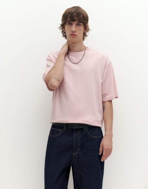 Pull&Bear - T-shirt squadrata oversize rosa in tessuto interlock - view 1