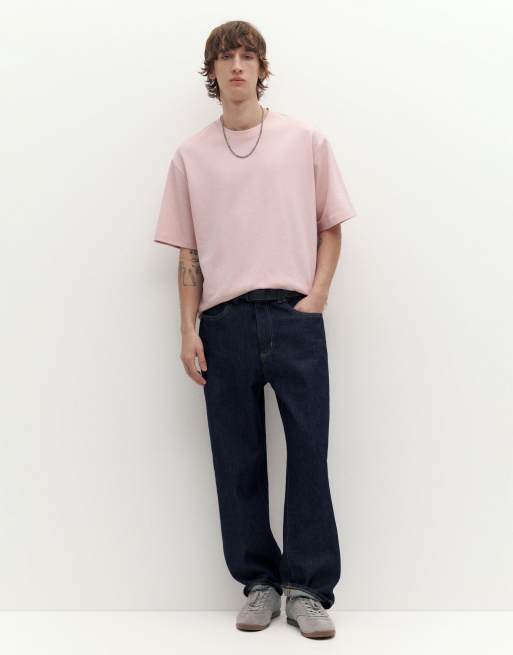 Pull&Bear - T-shirt squadrata oversize rosa in tessuto interlock, 2 di 4