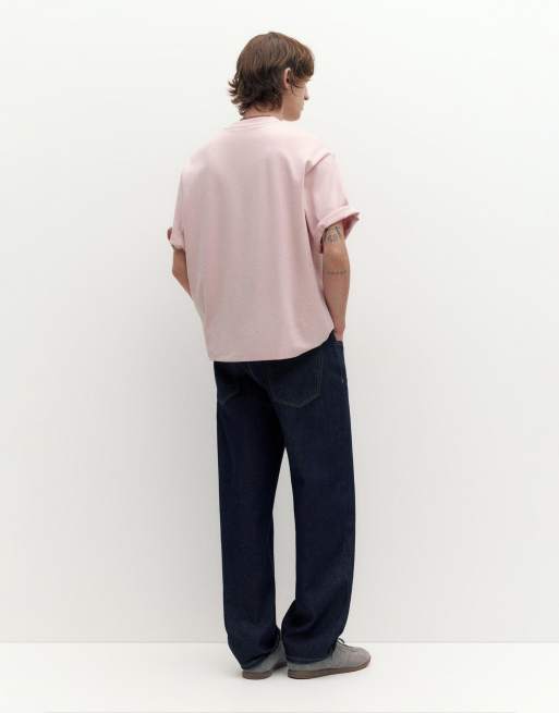 Pull&Bear - T-shirt squadrata oversize rosa in tessuto interlock, 3 di 4