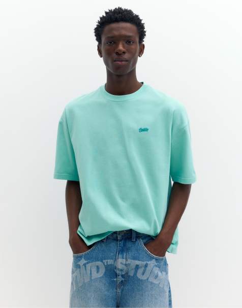 Pull&Bear - T-shirt squadrata oversize verde con logo Stwd - view 1