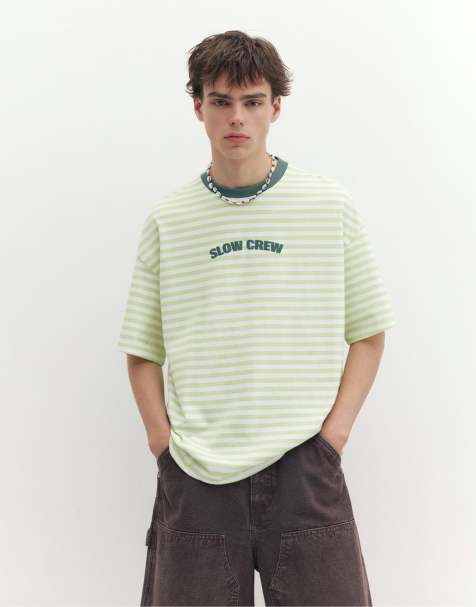 Pull&Bear - T-shirt squadrata verde a righe - view 1