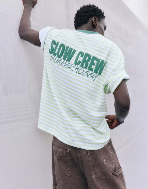 Pull&Bear - T-shirt squadrata verde a righe, 6 di 7