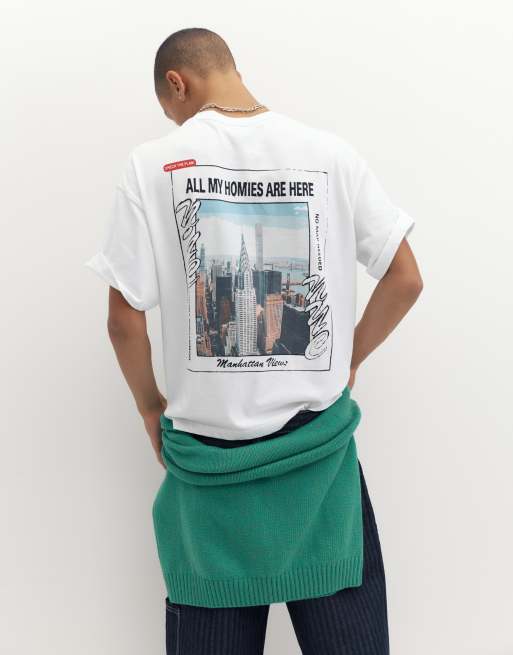 Pull&Bear T-shirt Stwd avec motif NYC en blanc, 2 de 7