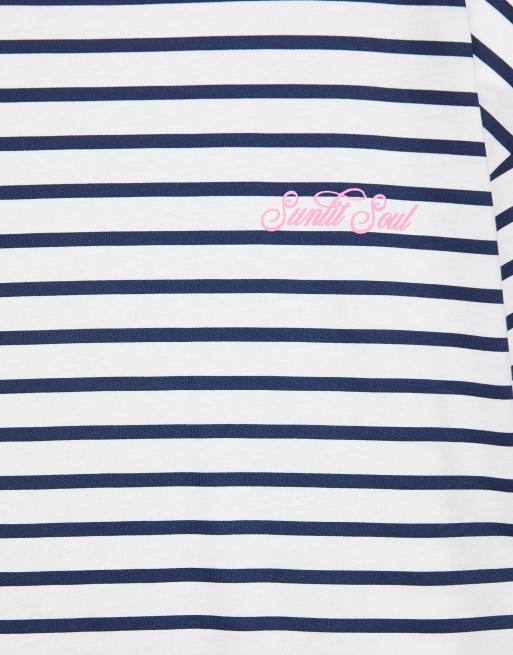 Pull&Bear t-shirt texturé à côtes et à rayures bleu marine, 6 de 7