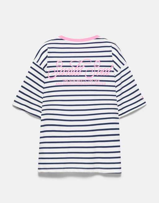 Pull&Bear t-shirt texturé à côtes et à rayures bleu marine, 7 de 7