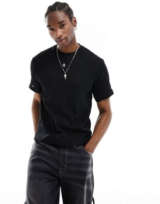 Pull&Bear textured knitted t-shirt in black  - ASOS Price Checker