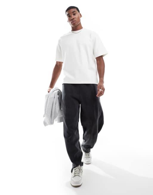 Pull&Bear - T-shirt van pluche zware stof in wit, 2 van 4