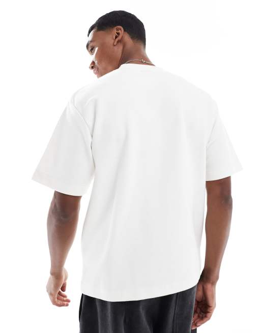 Pull&Bear - T-shirt van pluche zware stof in wit, 3 van 4