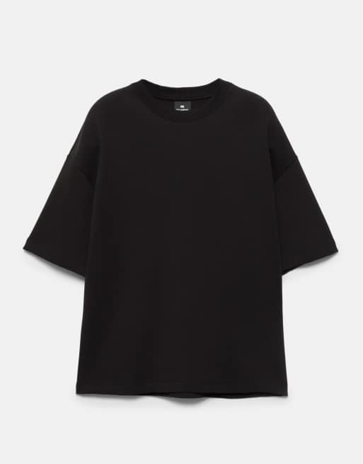 Pull&Bear - T-shirt van zware stof met interlocknaden en korte mouwen in zwart, 6 van 7
