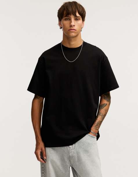 Pull&Bear - T-shirt van zware stof met korte mouwen in zwart - view 1