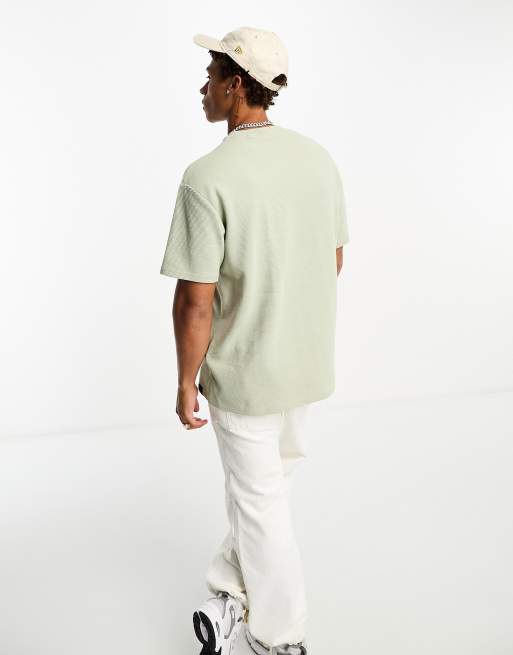 Pull&Bear - T-shirt verde chiaro testurizzata in ottoman, 3 di 4