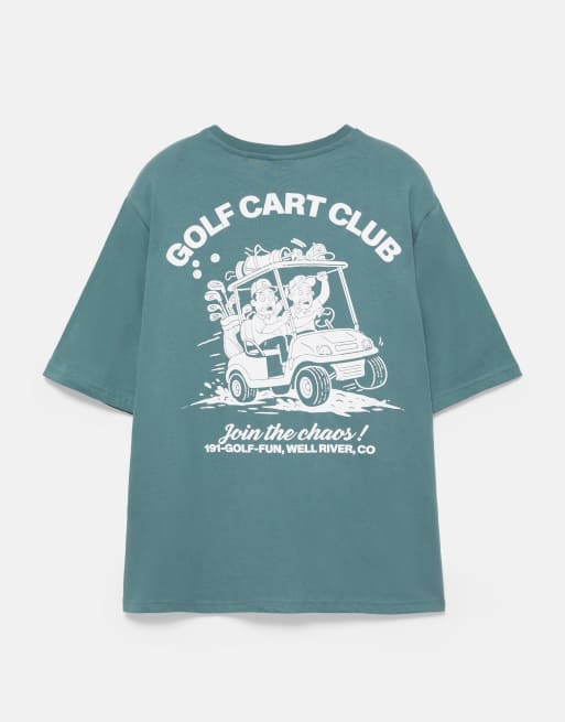 Pull&Bear t-shirt verde con stampa golf cart club, 4 di 4