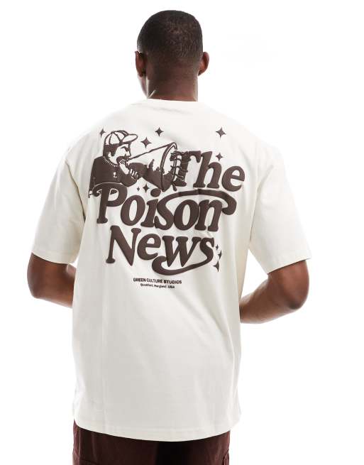 Pull&Bear – T-shirt w kolorze ecru z napisem „The News” na plecach