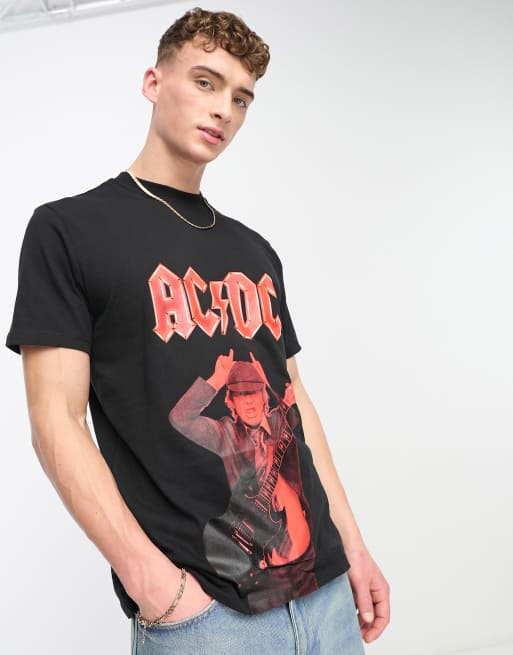Pull&Bear t-shirt with ACDC print in black