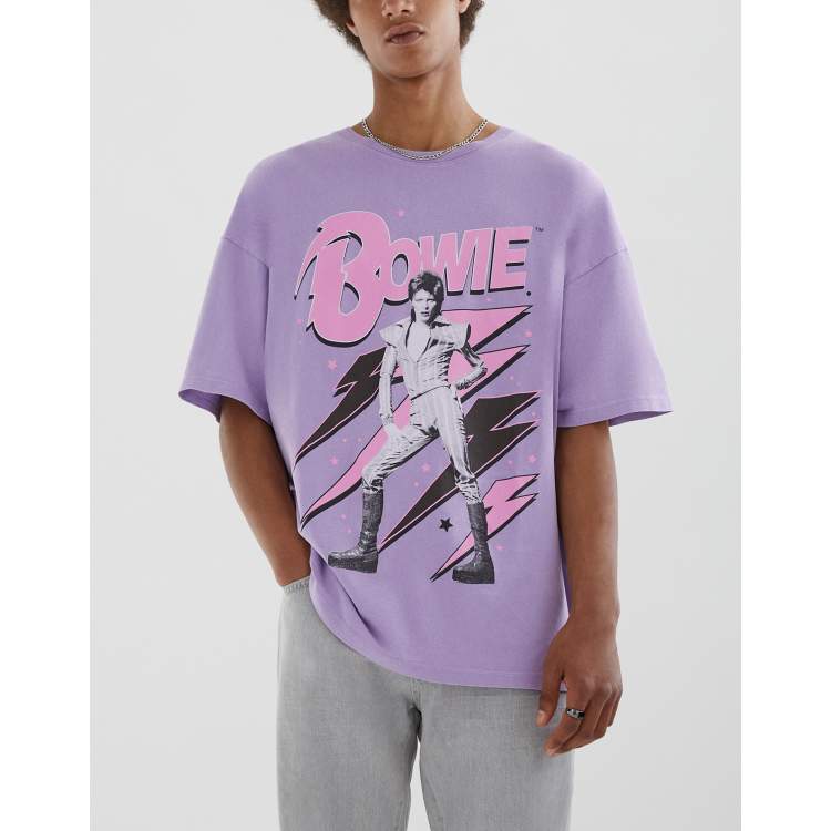 Pull Bear t shirt with Bowie print in purple ASOS