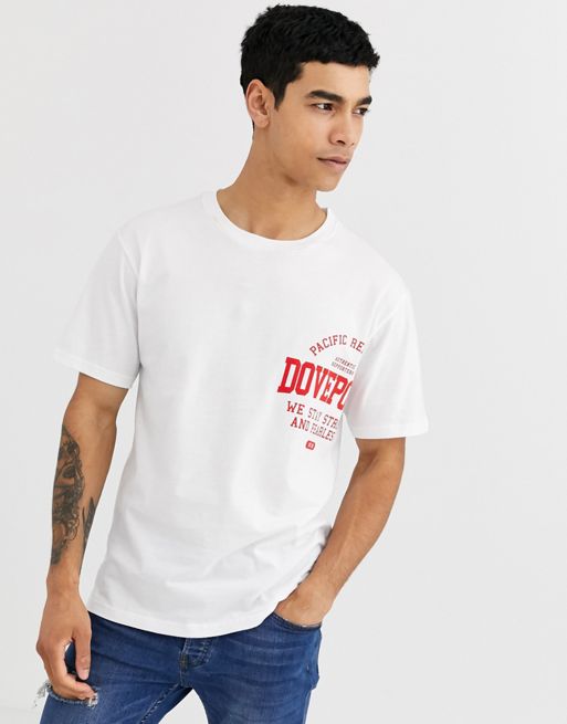 Pull&Bear t-shirt with chest and back print in white | ASOS