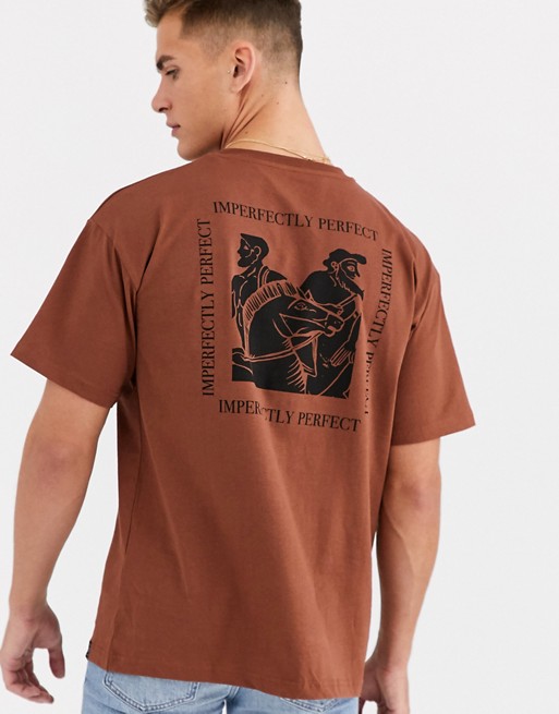 Pull&Bear t-shirt with chest script in brown