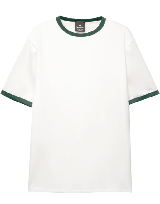 Pull&Bear t-shirt with contrast ribbed trims in off white