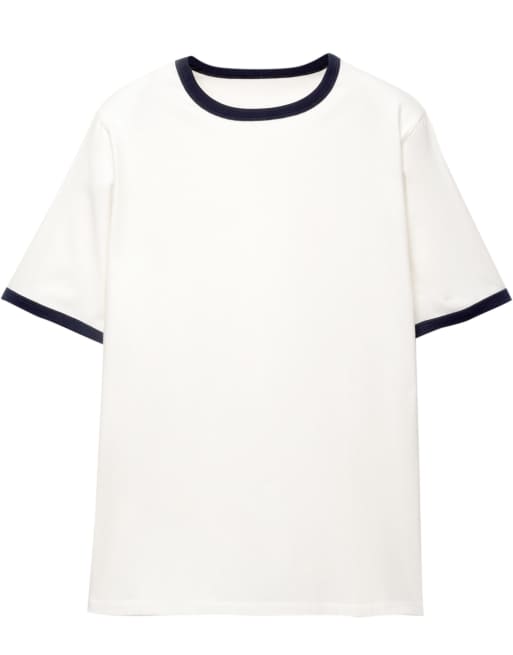 Pull&Bear t-shirt with contrast ribbed trims in white