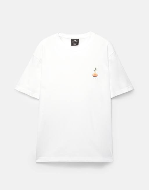 Pull&Bear t-shirt with embroidered vase in off white