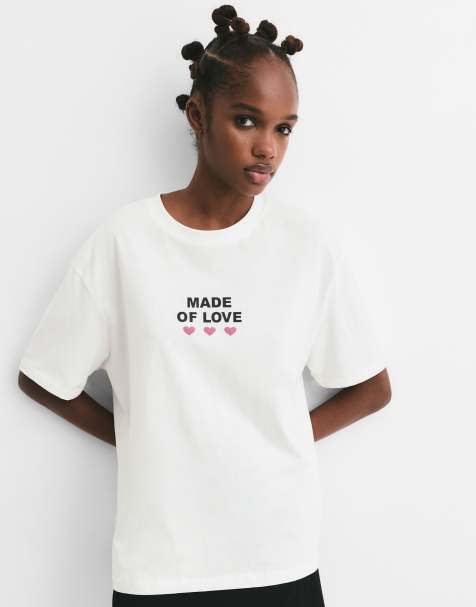 Pull&Bear T-shirt with hearts and slogan in ice - view 1
