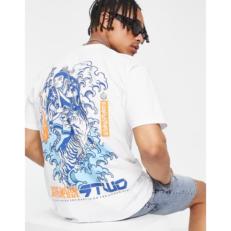 Pull Bear t shirt with japanese tiger back print in white ASOS