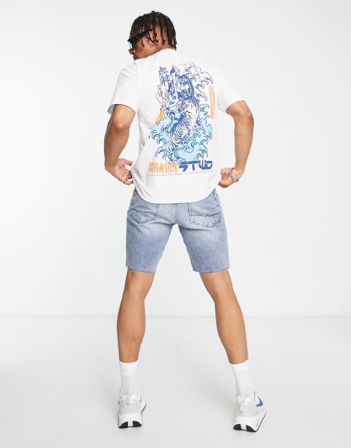 Pull Bear t shirt with japanese tiger back print in white