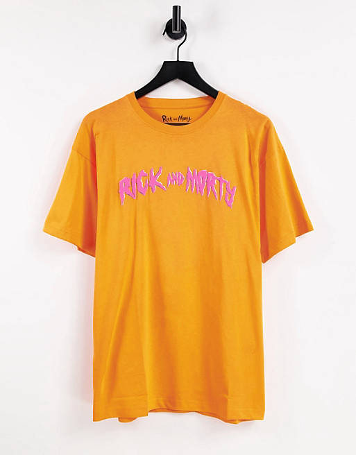 Pull&Bear t-shirt with Rick and Morty back print in orange