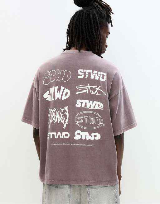 Pull&Bear t-shirt with STWD logo in mulberry