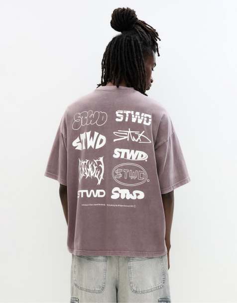 Pull&Bear T-shirt with stwd logo in mulberry - view 1